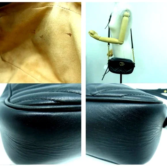💎✨BEAUTIFUL✨💎 Gucci GG Marmont Chain Crossbody  Leather Black Shoulder Bag - Picture 11 of 14